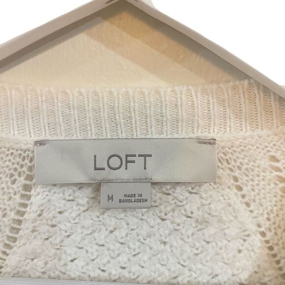 Loft white sweater wool blend long sleeve knit  medium - Picture 2 of 8